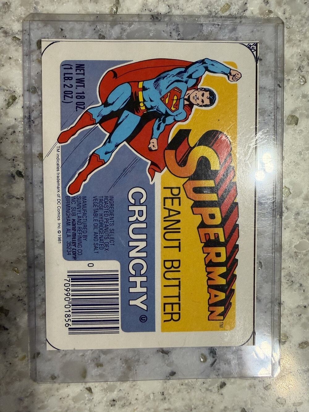 1981 Superman Crunchy Peanut Butter Vintage Label DC Comics NOS New Old Stock